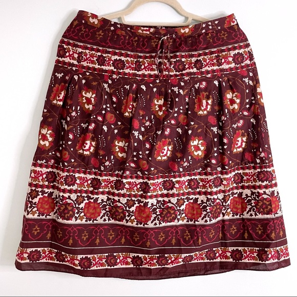 A-Line Ann Taylor Skirt with Ethnic Floral Motif and Waist Tie in 100% Cotton - Picture 1 of 6
